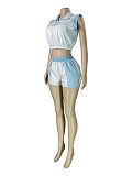 Striped Print Zipper Neck Sleeveless Top Shorts Two-piece Set CH-26026