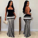 Strap Back Bandage Striped Skirt Maxi Dress LSD-2629