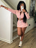 Lapel Collar Zipper Hoodied Drawstring Skirt Set (Including Safety Shorts) CH-26027