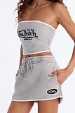 Gray Wrap Hip Letter Print Mini Loose Skirt Set FC-1502