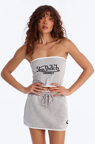 Gray Wrap Hip Letter Print Mini Loose Skirt Set FC-1502