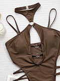 Sexy Hollow-out Bandage Coffee One-pieces Swimwear XM-928