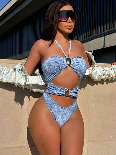 Sexy Fashion Jumpsuit Summer New Halter Neck Sling Twist Personality One-Piece Swimsuit XM-17RY
