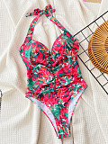 Women Print Halter Backless Sexy One-pieces Swimwear XM-832