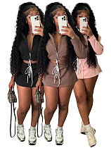 Lapel Collar Zipper Hoodied Drawstring Skirt Set (Including Safety Shorts) CH-26027 Lapel Collar Zipper Hoodied Drawstring Skirt Set (Including Safety Shorts) CH-26027