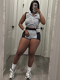 Striped Print Zipper Neck Sleeveless Top Shorts Two-piece Set CH-26026