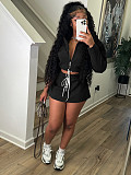 Lapel Collar Zipper Hoodied Drawstring Skirt Set (Including Safety Shorts) CH-26027