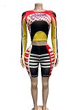 Wholesale Crop Top Letter Sexy Long Sleeved Shorts Fashion Set FC-1495