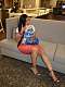 Blue Bowknot Printed Short Sleeved Top+Polka Dot Knee Length Shorts Set RS-F8860