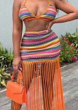 Colorful Striped Fringe Bohemian Backless Two-piece Skirt Set RS-DL2513
