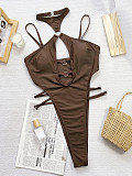 Sexy Hollow-out Bandage Coffee One-pieces Swimwear XM-928