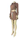 Lapel Collar Zipper Hoodied Drawstring Skirt Set (Including Safety Shorts) CH-26027