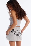 Gray Wrap Hip Letter Print Mini Loose Skirt Set FC-1502