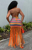 Colorful Striped Fringe Bohemian Backless Two-piece Skirt Set RS-DL2513