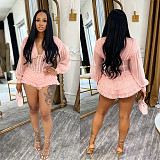 Sexy V-neck Sheer Long Sleeve Net Mini Dress BY-7685