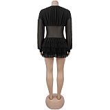 Sexy V-neck Sheer Long Sleeve Net Mini Dress BY-7685