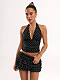 Dot Halter V-neck Vest Fringed Edges Mini Skirt Set SHD-9794