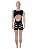 Back Cutout Black Ripped One-piece Women Romper SHD-9987