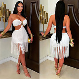 Wrap Bra Strapless Fringe Knee Length Dress For Nightclub Party BY-7741