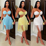 Wrap Bra Strapless Fringe Knee Length Dress For Nightclub Party BY-7741