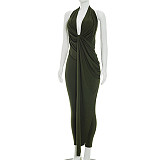 Backless Sleeveless Deep V-neck Solid Slim One-piece Long Pants Jumpsuit RS-Q26JP051