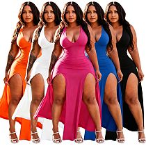 Sexy Halter V-neck Slit Solid Plus Size Dress NNWY-8187 Sexy Halter V-neck Slit Solid Plus Size Dress NNWY-8187