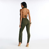Backless Sleeveless Deep V-neck Solid Slim One-piece Long Pants Jumpsuit RS-Q26JP051