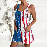 Independence Day National Flag Star Printed Strap One-piece Shorts Romper SHD-9621
