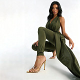 Backless Sleeveless Deep V-neck Solid Slim One-piece Long Pants Jumpsuit RS-Q26JP051