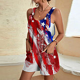 Independence Day National Flag Star Printed Strap One-piece Shorts Romper SHD-9621