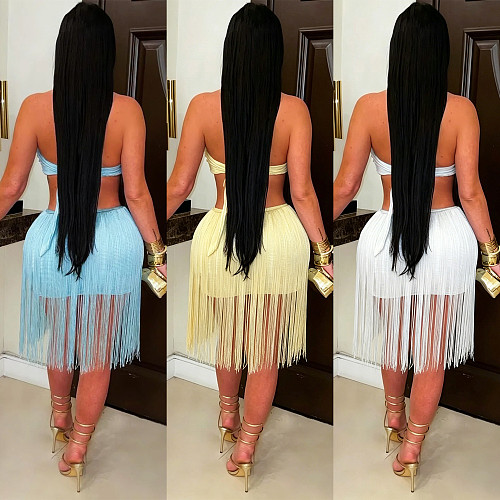 Wrap Bra Strapless Fringe Knee Length Dress For Nightclub Party BY-7741