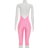 Metallic Halter Deep V Revealing Tight Slimming Knee Length Jumpsuit RS-D26JP159