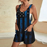 Independence Day National Flag Star Printed Strap One-piece Shorts Romper SHD-9621