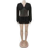 Sexy V-neck Sheer Long Sleeve Net Mini Dress BY-7685