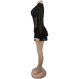 Sexy V-neck Sheer Long Sleeve Net Mini Dress BY-7685