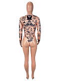Nude Skin Black Print Long Sleeve Slim Brief Bodysuit SHD-9968