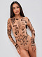Nude Skin Black Print Long Sleeve Slim Brief Bodysuit SHD-9968