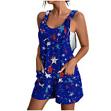 Independence Day National Flag Star Printed Strap One-piece Shorts Romper SHD-9621