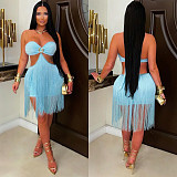 Wrap Bra Strapless Fringe Knee Length Dress For Nightclub Party BY-7741