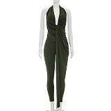 Backless Sleeveless Deep V-neck Solid Slim One-piece Long Pants Jumpsuit RS-Q26JP051