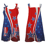 Independence Day National Flag Star Printed Strap One-piece Shorts Romper SHD-9621