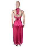 Rose Red Halter Bra Transparent Maxi Dress Two Pieces SHD-9980