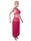 Rose Red Halter Bra Transparent Maxi Dress Two Pieces SHD-9980