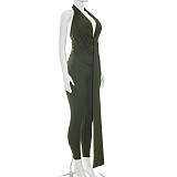 Backless Sleeveless Deep V-neck Solid Slim One-piece Long Pants Jumpsuit RS-Q26JP051