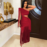 2026 New Asymmetric One-Shoulder Hollow Tassel Dress For Women NTY-7536