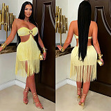 Wrap Bra Strapless Fringe Knee Length Dress For Nightclub Party BY-7741