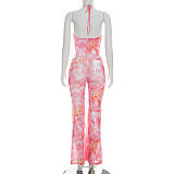 Pink Metal Halter Backless Cool Girl Jumpsuit RS-Q26JP042