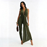 Backless Sleeveless Deep V-neck Solid Slim One-piece Long Pants Jumpsuit RS-Q26JP051