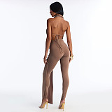 Backless Sleeveless Deep V-neck Solid Slim One-piece Long Pants Jumpsuit RS-Q26JP051