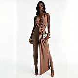 Backless Sleeveless Deep V-neck Solid Slim One-piece Long Pants Jumpsuit RS-Q26JP051